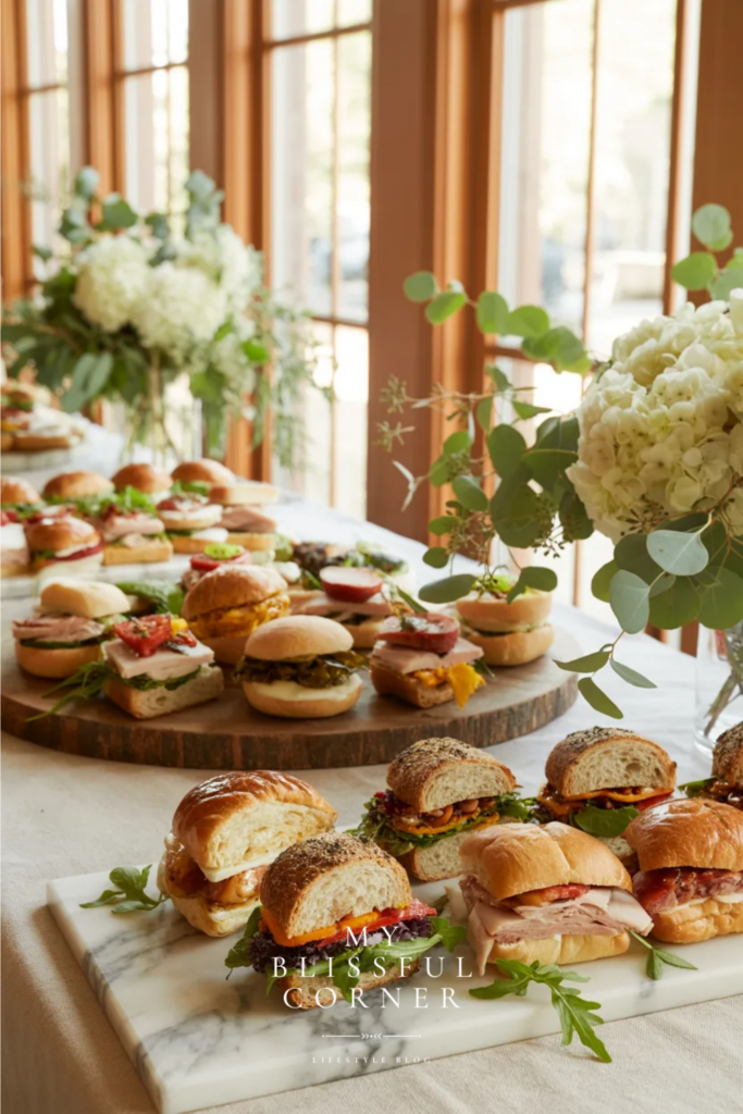 gourmet sandwich bar with mini sandwiches and sliders for a graduation party