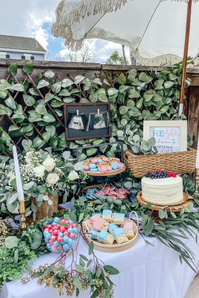 gender reveal dessert table