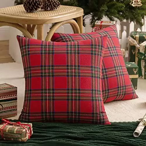 Pack of 2 Christmas Plaid Decorative Throw Pillow Covers