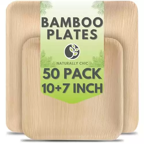 10 Inch & 7 Inch Square Bamboo Plates [50-Pack]