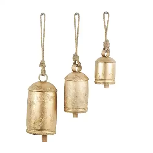 Deco 79 Metal Decorative Cow Bells Tibetan Inspired Set of 3 10",8",6"H, Gold