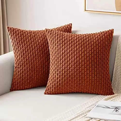 Soft Corduroy Decorative Set of 2 Boho Striped Fall Pillow Covers