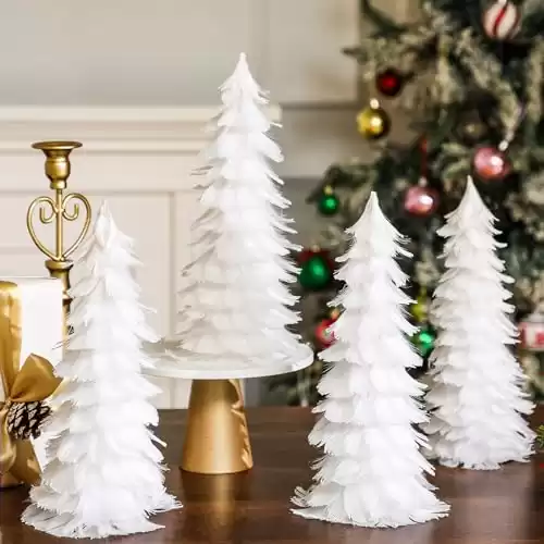 Liliful Christmas White Feather Tree with Glitter Tips 12''