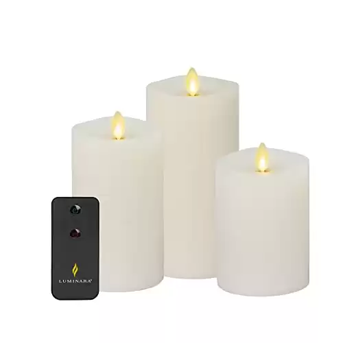 Luminara Realistic Artificial Moving Flame Pillar Candles - Set of 3