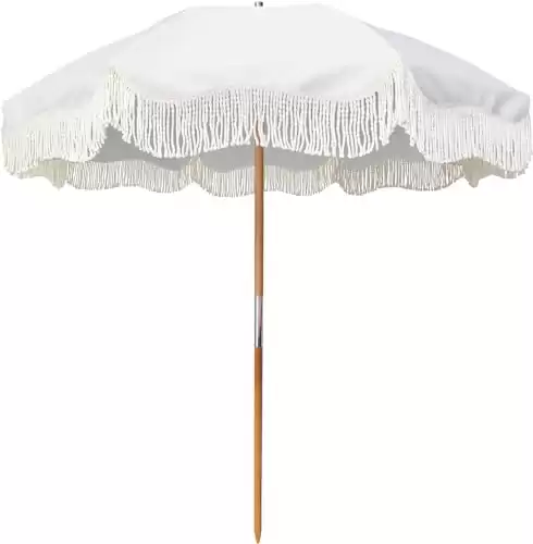 Boho White Fringe Umbrella | 6.5ft