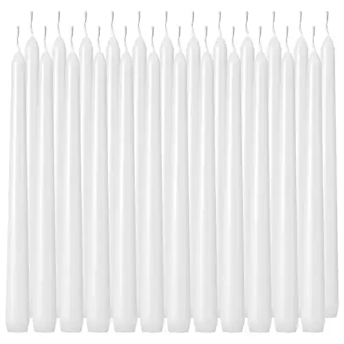 24 Pack Tall White Taper Candles, 10 inch