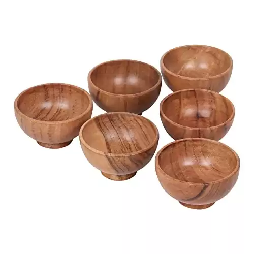 Set of 6 Acacia wood small bowls