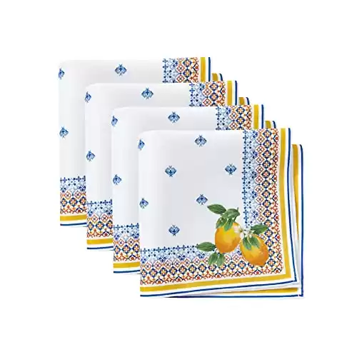 Capri Lemon Double-Bordered Mediterranean Spring/Summer Cloth Napkins