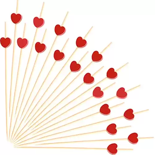 100pcs Red Heart Cocktail Picks 4.7" Long