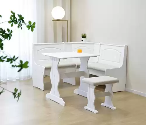 Modern Design 3 Pieces Solid Wood Breakfast Nook Corner Table Set