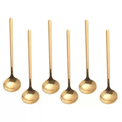 6 PCS Gold Coffee Spoons, 18/8 Stainless Steel Gold Espresso Spoons