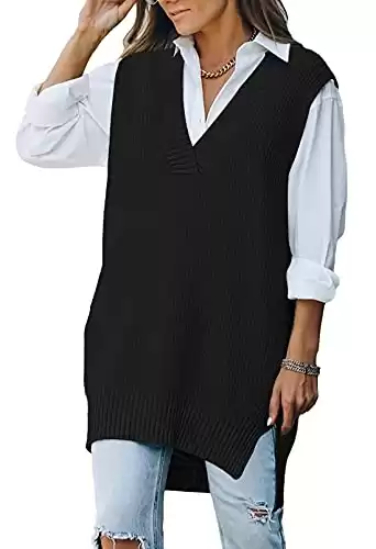 Oversized V Neck Knit Sweater Vest