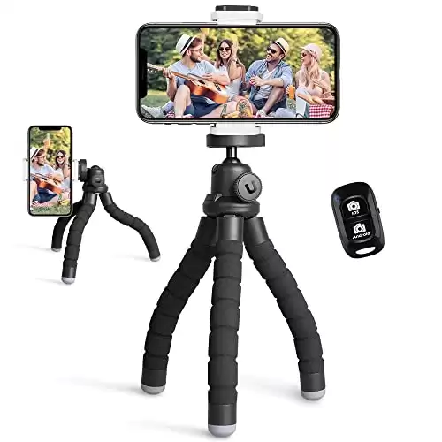 Portable and Flexible Tripod with Wireless Remote and Clip, Cell Phone Tripod Stand