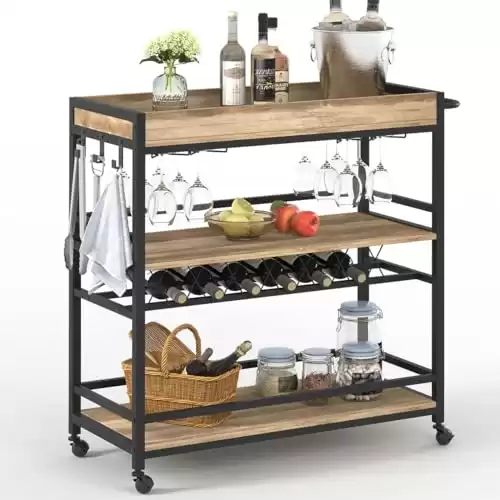 Bar Cart for The Home, Bar Serving Carts on Wheels 3 Tier Storage