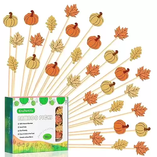 Pumpkins Maple Leaves Fall Cocktail Picks (100)