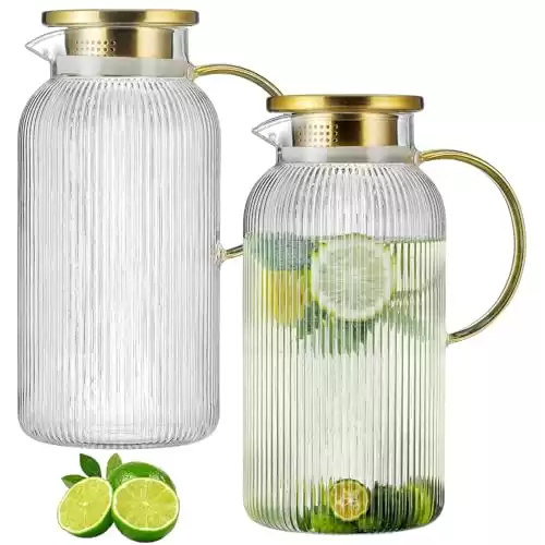 2 PACK Glass Pitcher with Lid