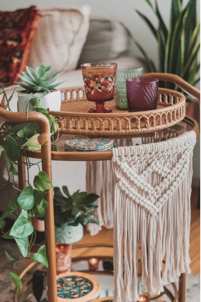 bohemian bar cart styling