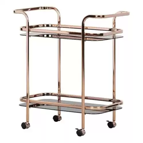 South Shore Maliza Bar Cart-Rose Gold and Smoked Glass