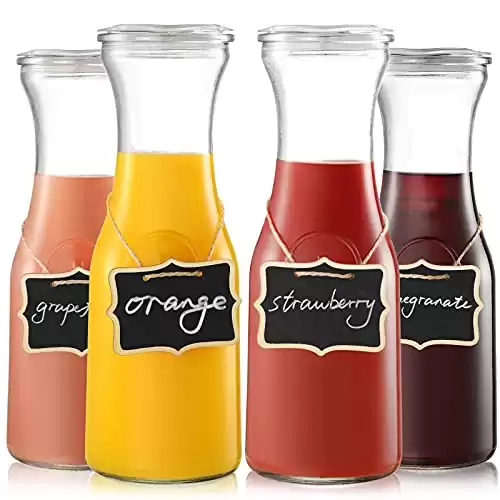 Set of 4 Glass Carafe with Lid, 1 Liter Beverage