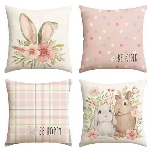 AVOIN colorlife Easter Rabbit Flower Buffalo Plaid Be Hoppy Throw Pillow Cover