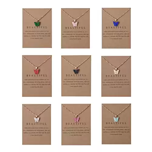 9 Pcs Dainty Colorful Butterfly Pendant Necklace Set for Women