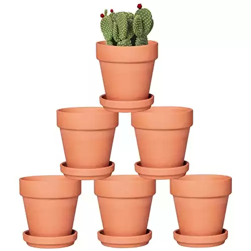 4 Inch Terracotta Pots with Saucer - 6 Pack