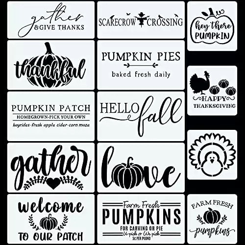 14PCS Fall Stencils Painting on Wood, Reusable Thanksgiving DIY