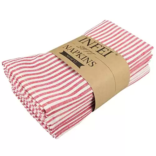 Plain Striped Cotton Linen Blended Dinner Cloth Napkins