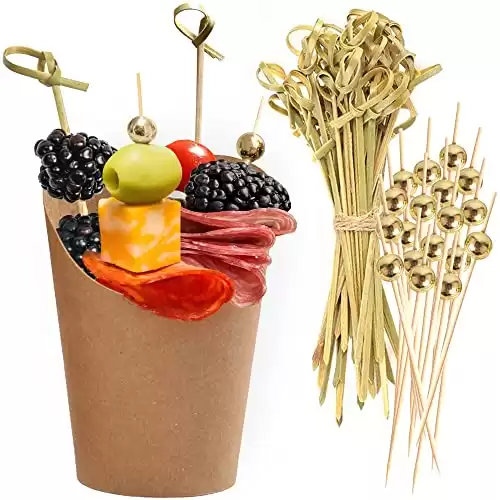 [50 Cups + 200 Picks] 14 oz Kraft Charcuterie Cups with Cocktail Picks