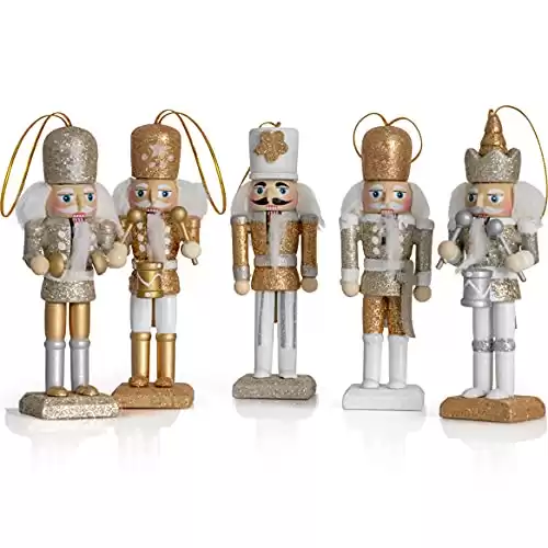 Gold and Silver Glittered Christmas Mini Wooden Nutcrackers Xmas