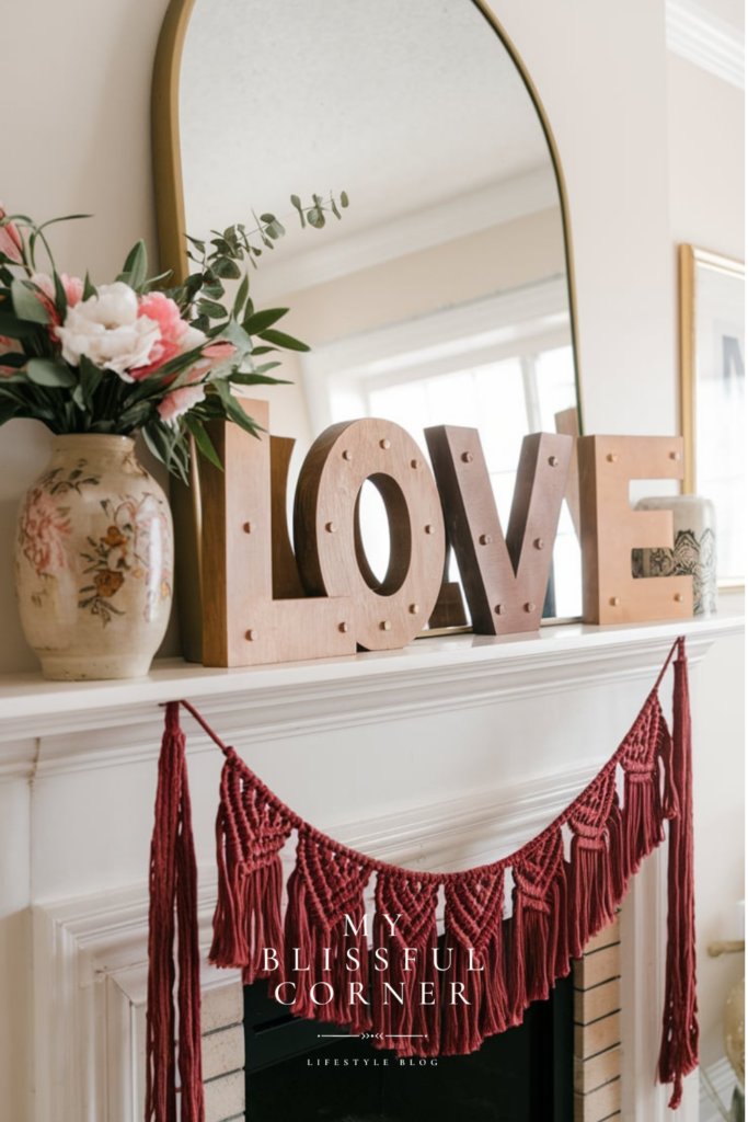 boho valentines mantle decor