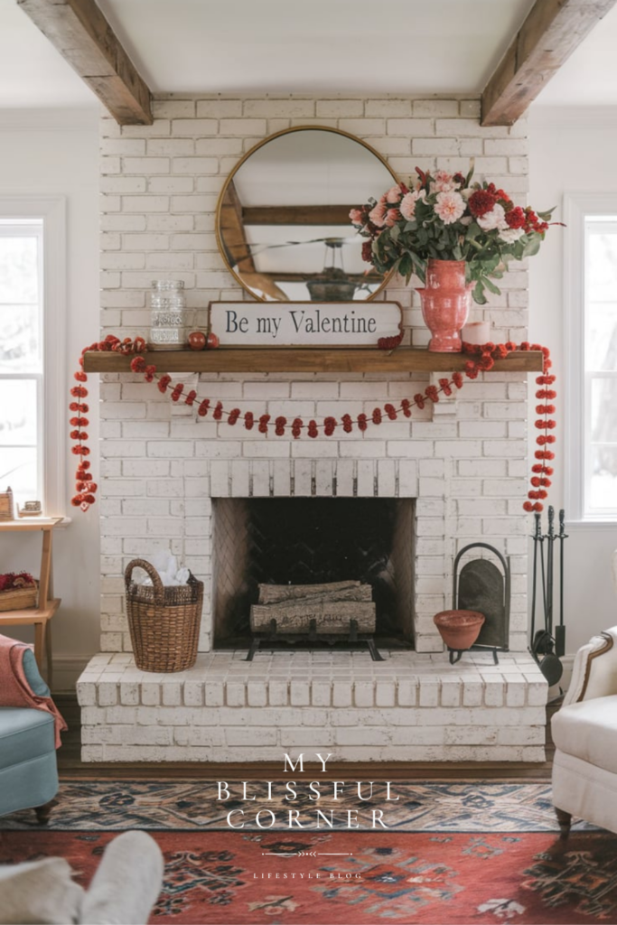 cottage valentines day mantel decor