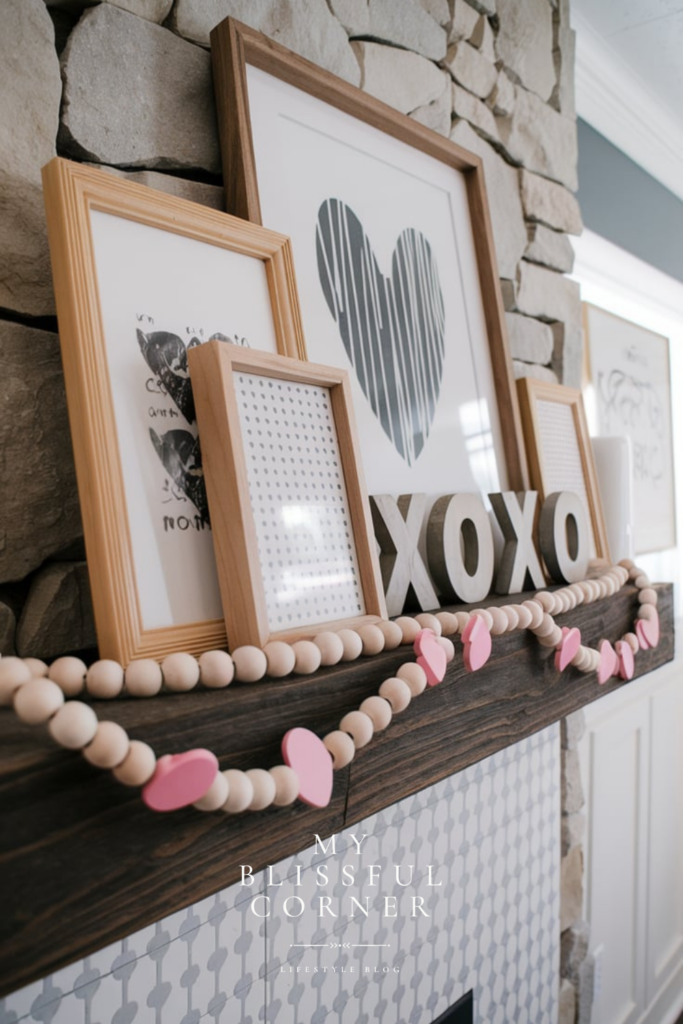 valentines decor on mantle