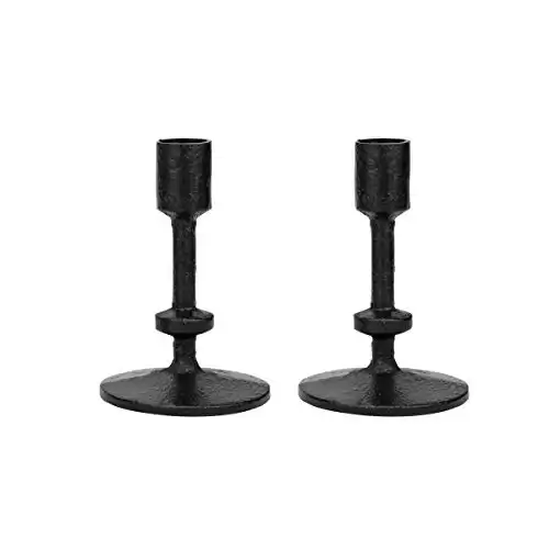 Stonebriar 5" Black Cast Iron Metal Taper Candle Holder Set, Set of 2