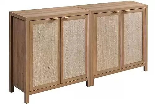 Rattan Sideboard Buffet Credenza Cabinet - 2 Pieces