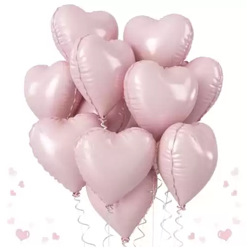 Baby Pink Heart Balloons, 18 Inch Pink Heart Balloons, 12Pcs