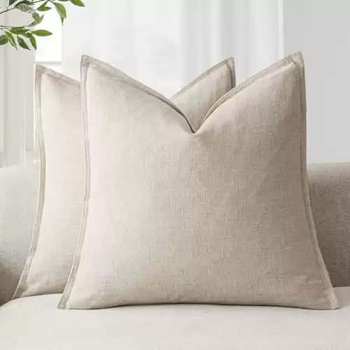 Foindtower Pack of 2, Decorative Linen Soild Throw Pillow Covers26 x 26 Inch