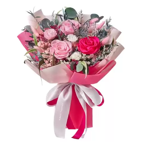 Polylove Forever Flowers Bouquet Hot Pink Roses Bouquet Preserved