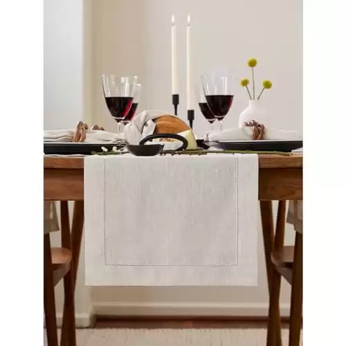 Solino Home Light Natural Linen Table Runner 120 Inches Long