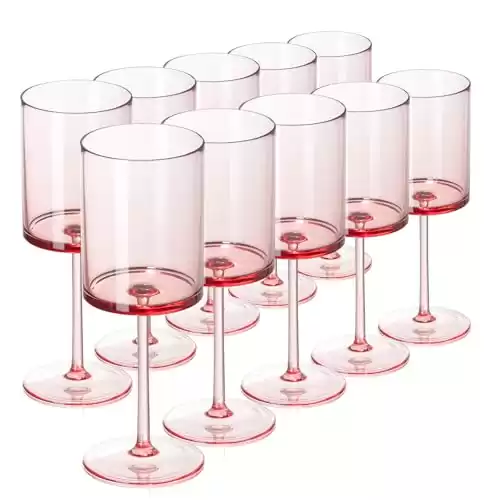 SMAODSGN 10 Pcs Pink Wine Glasses 10 Oz Square Crystal Glasses