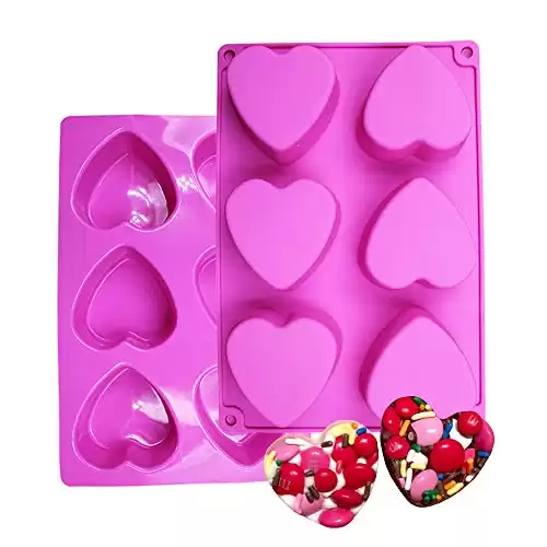 BAKER DEPOT 6 Holes Heart Shaped Silicone Mold Set of 2