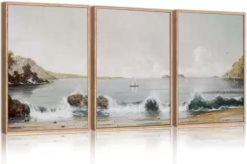 CHDITB Vintage Ocean Framed Canvas Wall Art Set