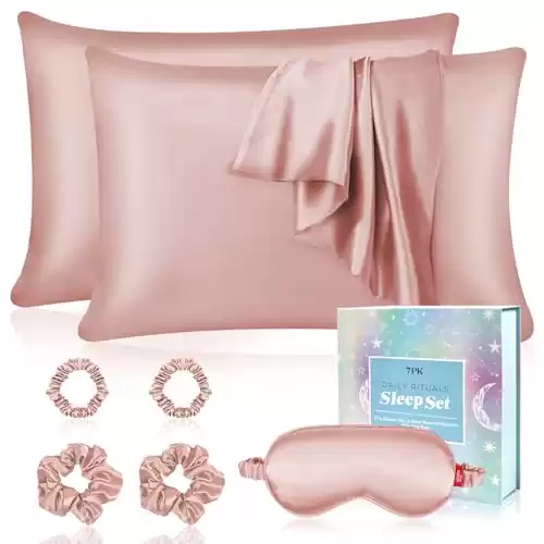 Satin Pillowcase Gift Set with Silk Satin Sleep Mask 4 Scrunchies