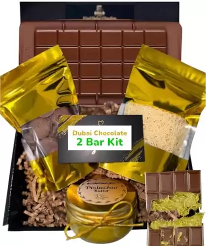 DIY Dubai Pistachio Chocolate TWO Bar Making Kit Pistachio Butter, Knafeh/Phyllo Dough, Chocolate Incuded Complete Set