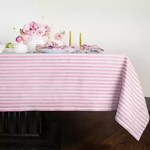 Solino Home Stripe Linen Tablecloth 90" L x 60" W Inch – 100% Pure Linen