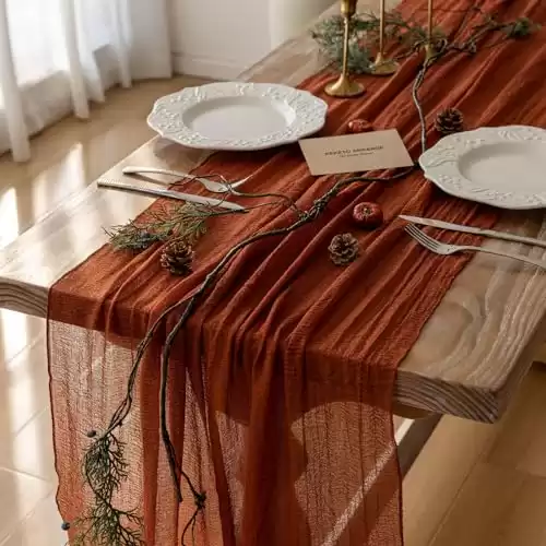 Fall Table Runner Terracotta Gauze