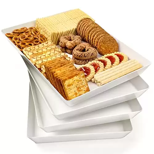 4-Pack Plastic 16" x 11" Large White Serving Trays Set