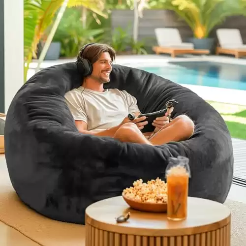 Codi Bean Bag Chair with Filler Included, Charcoal Grey, 4ft