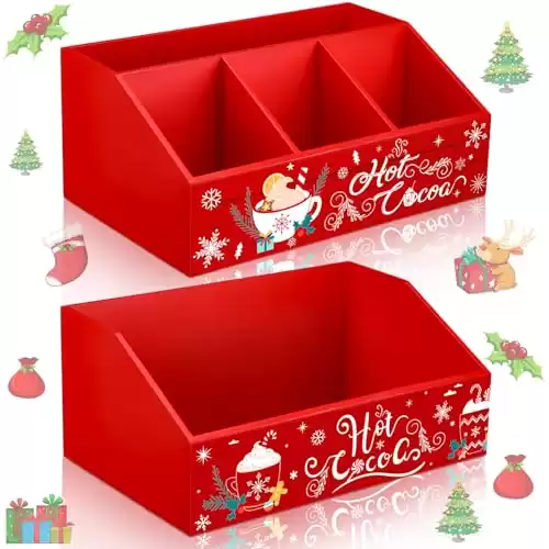 Shellwei 2 Pcs Christmas Hot Cocoa Bar Wood Storage Box