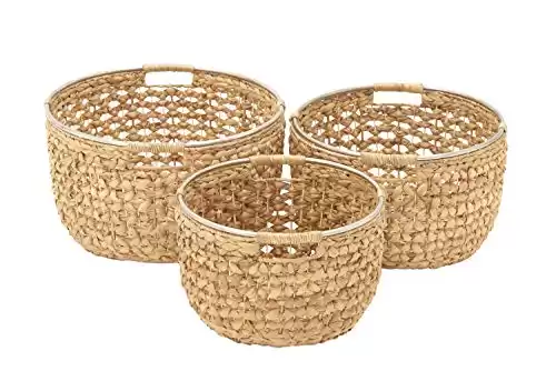 Deco 79 Seagrass Handmade Storage Basket with Metal Handles, Set of 3 15", 17", 19"W, Light Brown